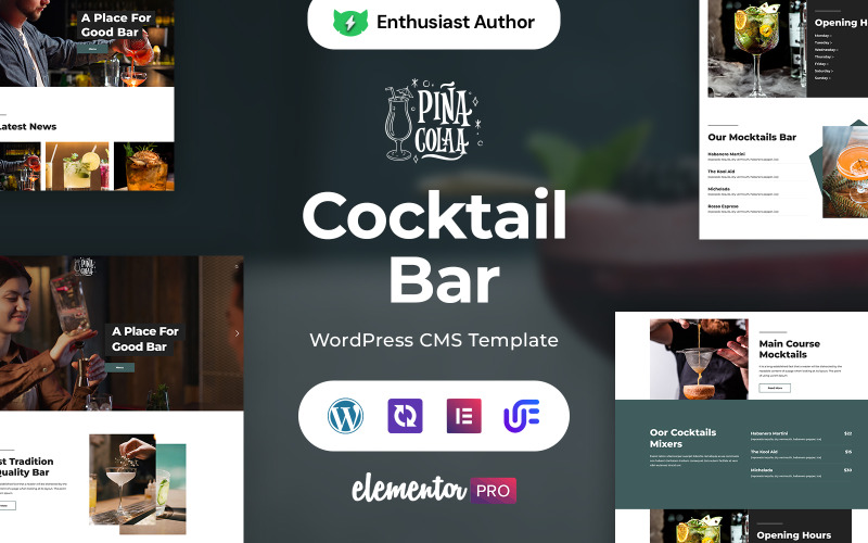 Pina Colaa - Motyw WordPress Elementor z barem koktajlowym