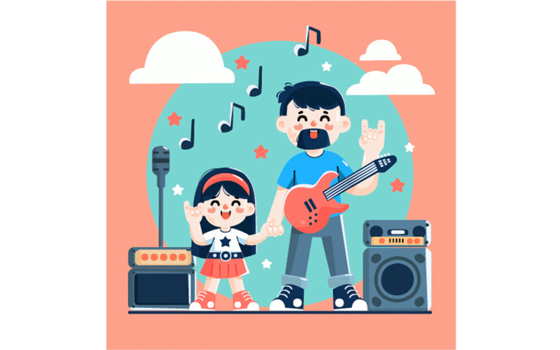 Plochý světový den rocku pozadí živého koncertu ilustrace