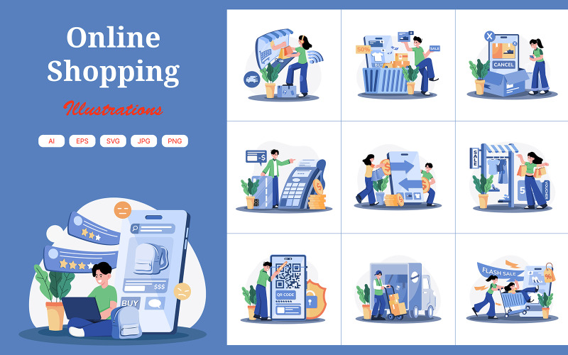M708_Pakiet ilustracji do zakupów online