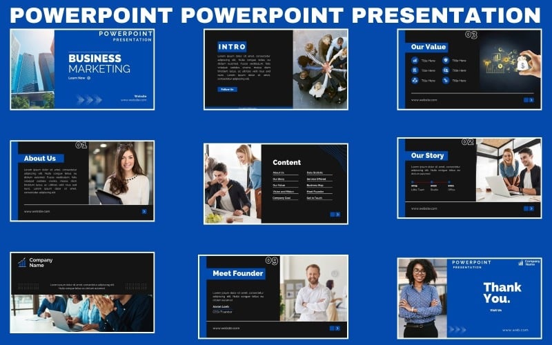 Apresentação em PowerPoint de negócios azul e branco