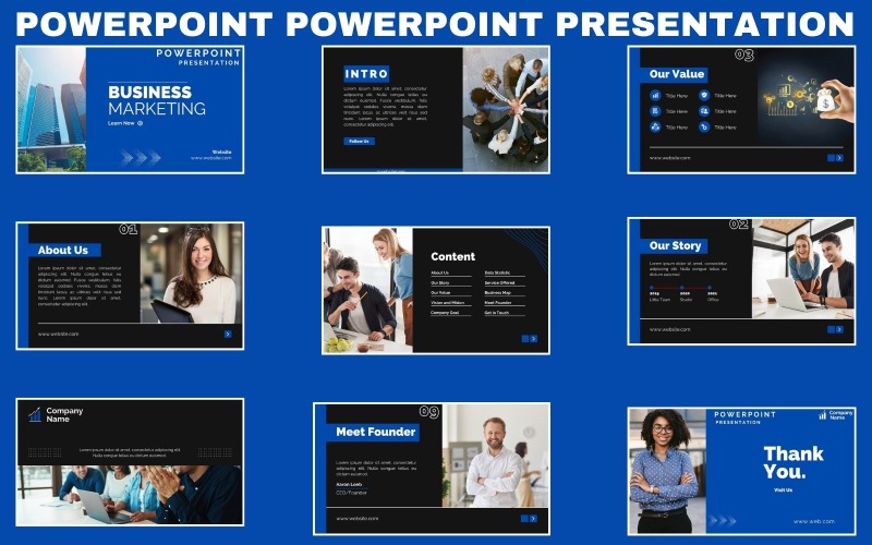 Blå och vit Business Powerpoint-presentation