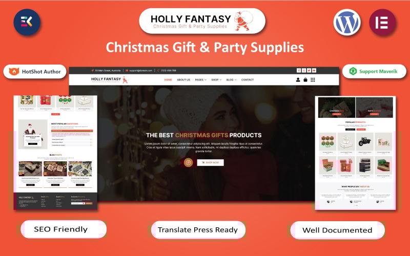 Holly Fantasy - Paskalya, Noel Hediyeleri ve Yeni Yıl Parti Malzemeleri WordPress Elementor Şablonu