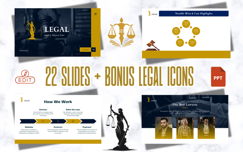 LawPro - Modello di PowerPoint legale - Per professionisti legali - Studi legali - Presentazioni per avvocati