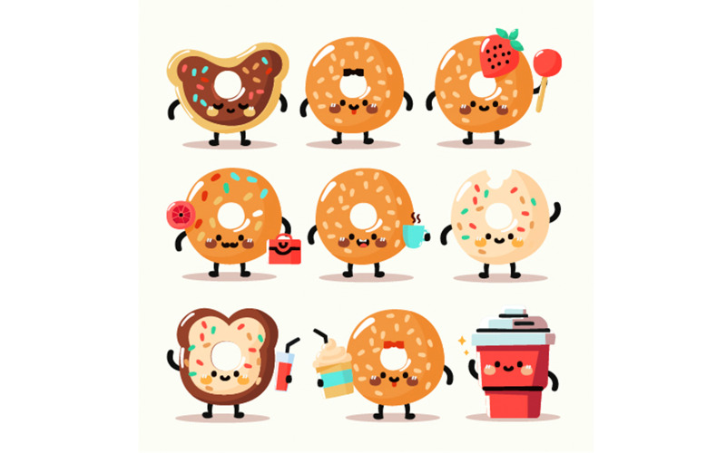 Ilustração de desenho animado de bagel desenhado à mão