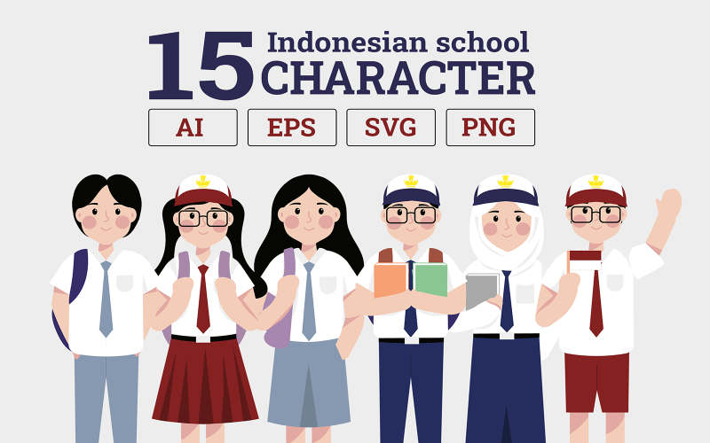 Indonéz iskolás gyerekek - illusztráció