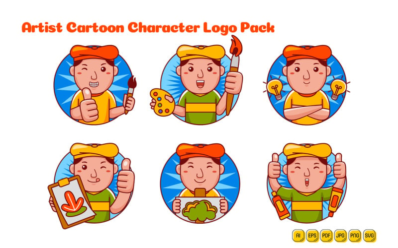 Künstler-Mann-Cartoon-Charakter-Logo-Paket