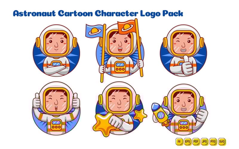 Paquete de logotipos de personajes de dibujos animados de hombre astronauta