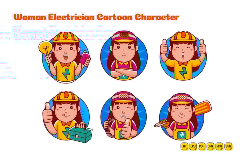 Pack de logotipos de personajes de dibujos animados de mujer electricista