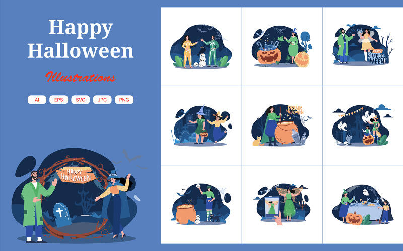 M663_Paquete de ilustraciones de Feliz Halloween