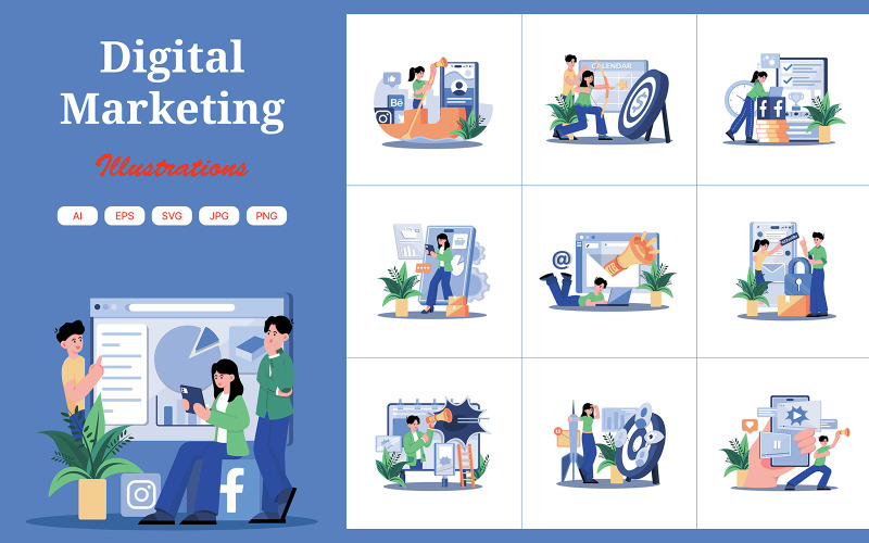 M677_Paquete de ilustraciones de marketing digital