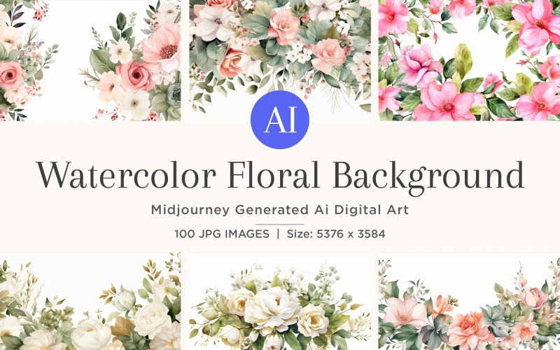 Aquarellblumenkranz Hintergrund 100 Set V-5