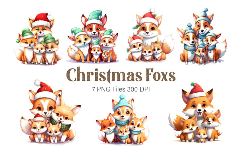 Cute Foxs With Christmas Santa Hat. Stickers.