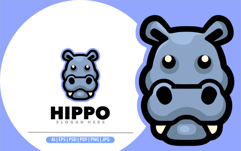 Hippo head mascot logo design illustration