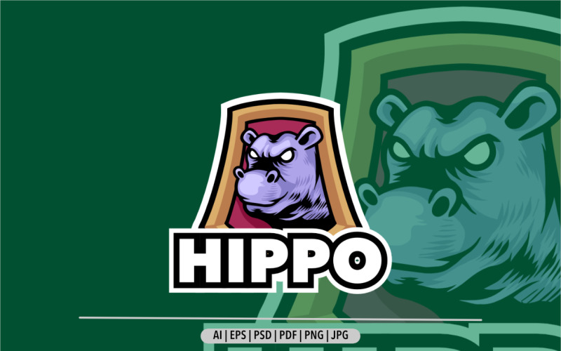 Modelo de logotipo esportivo de design de logotipo de mascote de hipopótamo