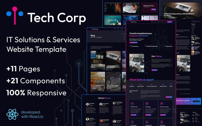 Tech Corp: Zakelijke dienstverlening en IT-oplossingen React.js website-sjabloon