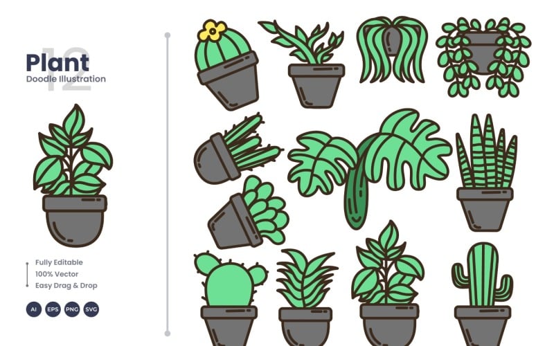 Conjunto de doodle de ilustra??o de plantas