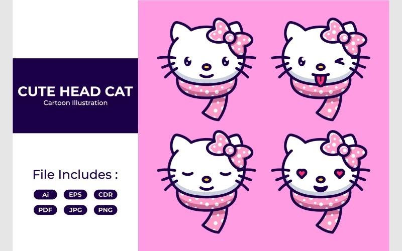 Conjunto Icono Lindo Gato Kitty Ilustración