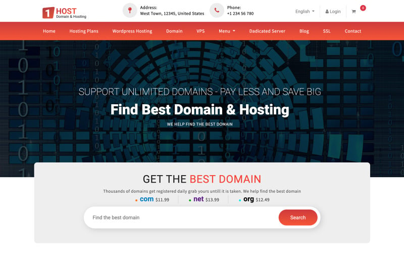 Hostone – Domain- és hosting-reszponzív webhelysablon