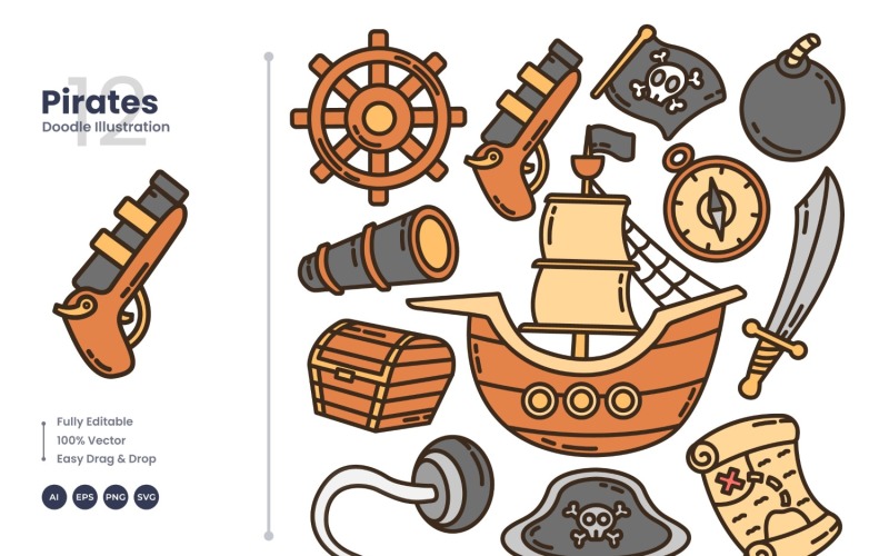 Kalózok Illusztráció Doodle készlet
