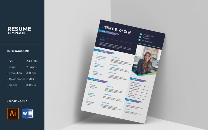 Professional  Cv / Resume Template. Illustrator and Ms word template