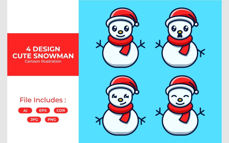 Set Cute Snowman Mascot Illustration