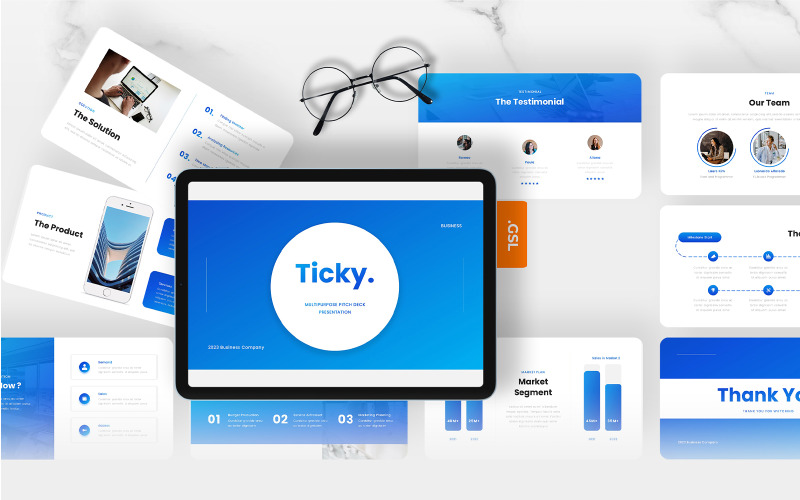 Ticky - Modèle de diapositives Google Pitch Deck polyvalent