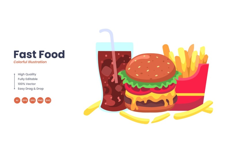 Burger and Fries with Soda Illustration