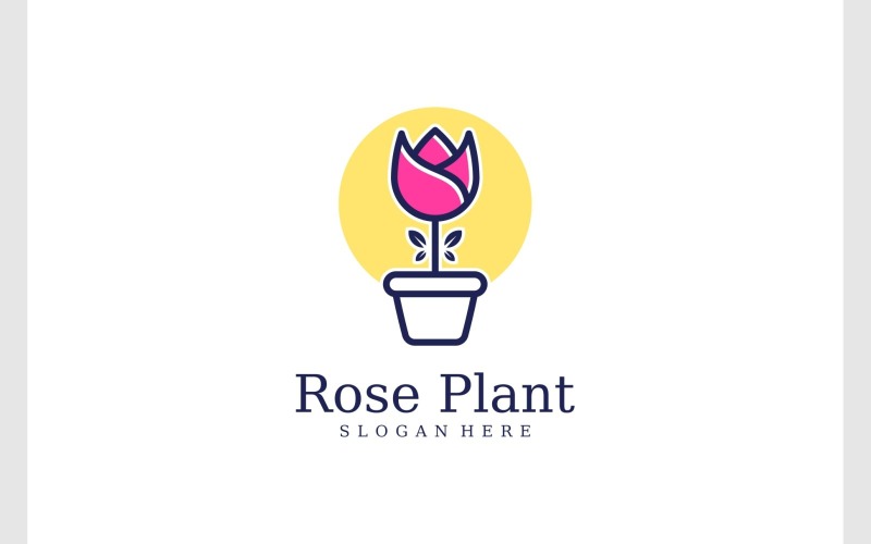 Logo del vaso della pianta del fiore della rosa