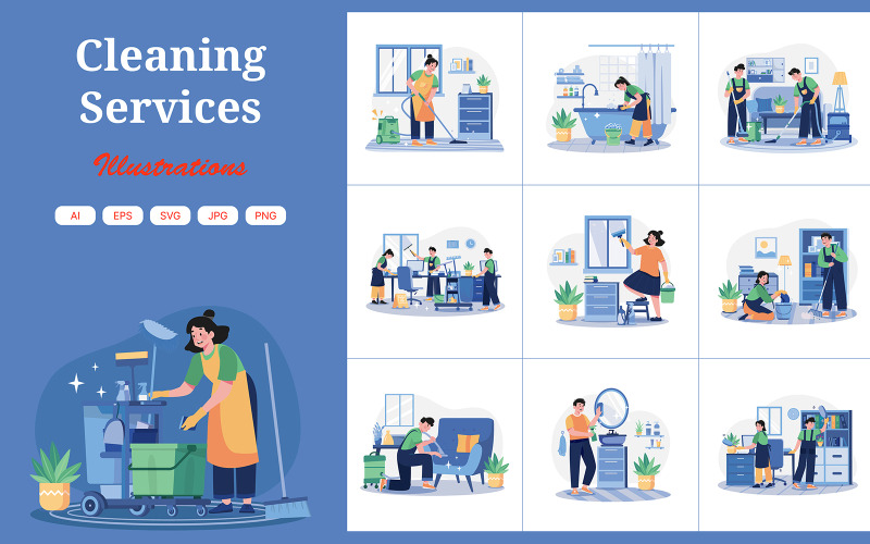 M606_Pack d’illustrations des services de nettoyage