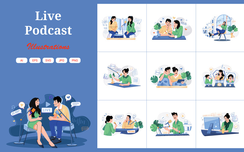 M611_Paquete de ilustraciones de podcast en vivo