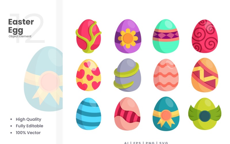 Conjunto de 12 elementos vectoriales de huevos de Pascua