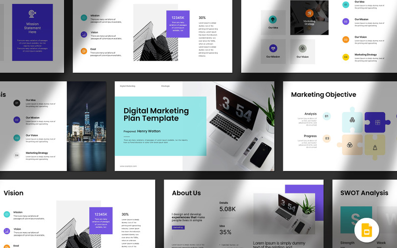 Plantilla de diapositiva de Google del plan de marketing digital