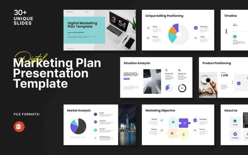 Plantilla de PowerPoint para plan de marketing digital