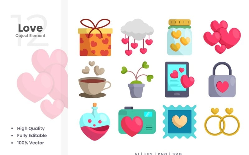 Conjunto de 12 elementos vectoriales de amor