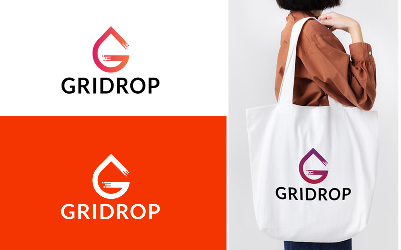 Logo Gridrop | Písmeno G, mřížka a ikona přetažení