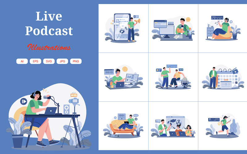 M598_ Pack d'illustrations de podcast en direct 2