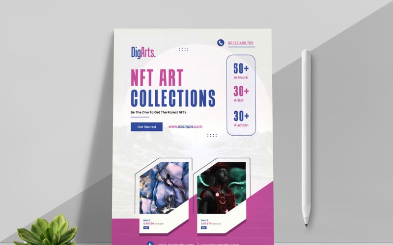 Modèle de flyer de collection d'art NFT - TemplateMonster