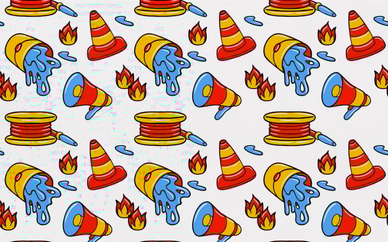 Bombero Kawaii Doodle de patrones sin fisuras 01