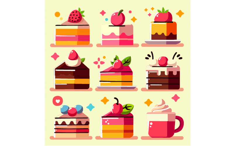 Collectie smakelijke taart plakjes illustratie