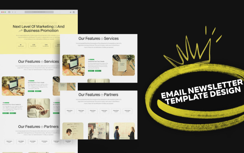 Mise en page de modèle d'e-mail ou mise en page de conception de page de destination pour la promotion des services commerciaux
