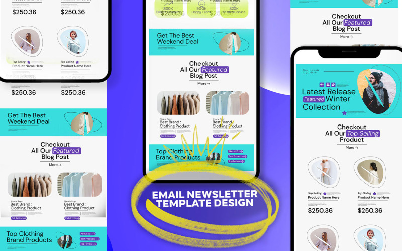 Modelo de página inicial de boletim informativo por e-mail de promoção de produtos de moda