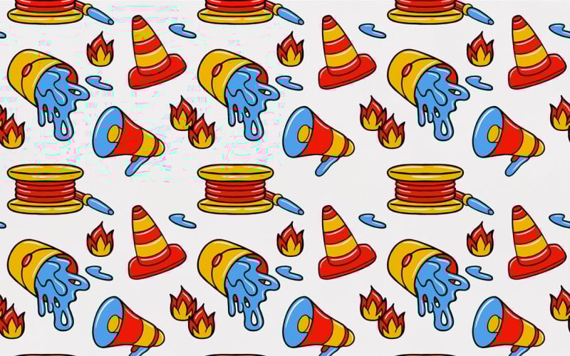 Пожарный Кавайи Каракули Бесшовный узор 01