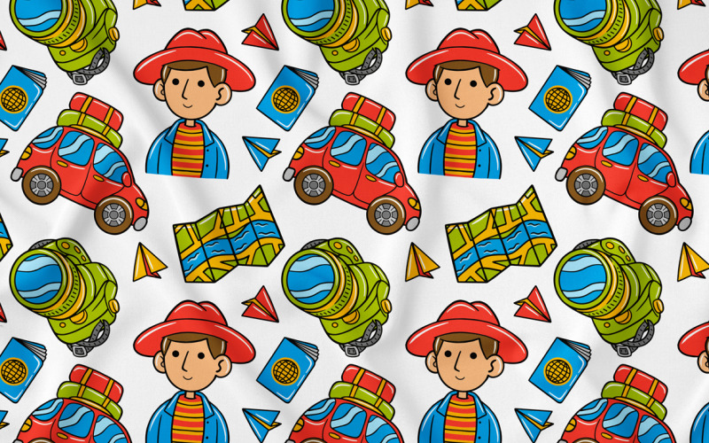 Traveler Kawaii Doodle Seamless Pattern 04