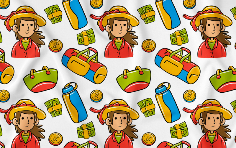 Viajero Kawaii Doodle de patrones sin fisuras 02