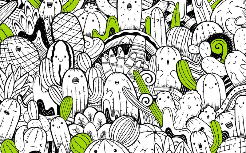 Kaktusz Doodle vektoros illusztráció