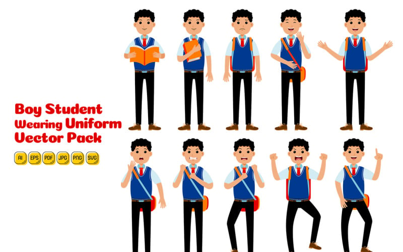 Menino estudante usando pacote de vetores uniforme # 02