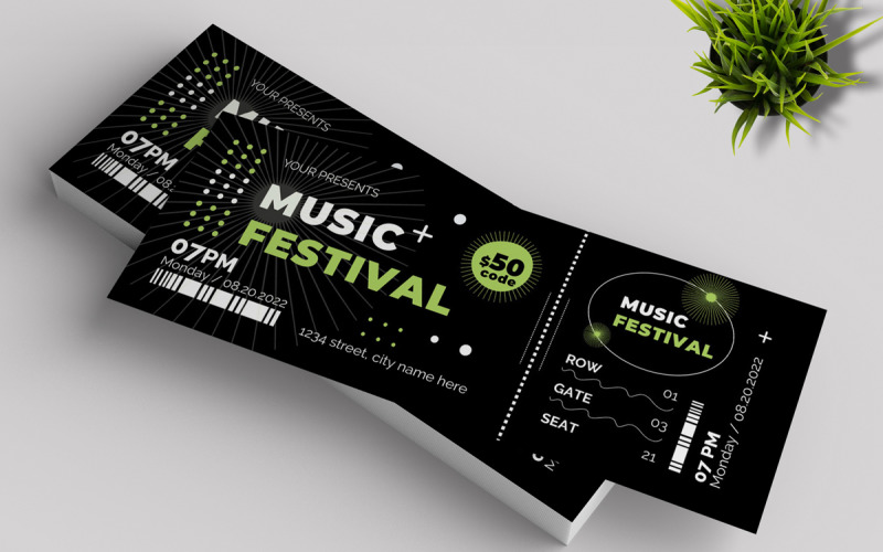Muziekfestival ticket sjabloon
