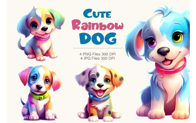 Simpatici cani arcobaleno 01. Adesivo per maglietta.