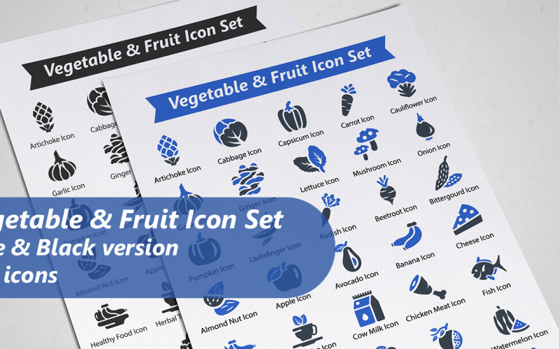 Zestaw ikon warzyw i owoców
