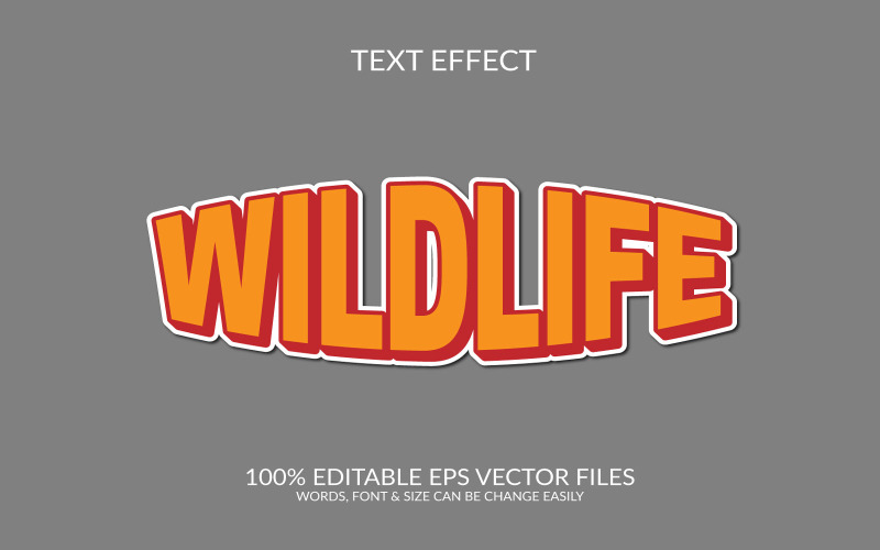 Modelo de efeito de texto EPS de vetor editável em 3D de vida selvagem